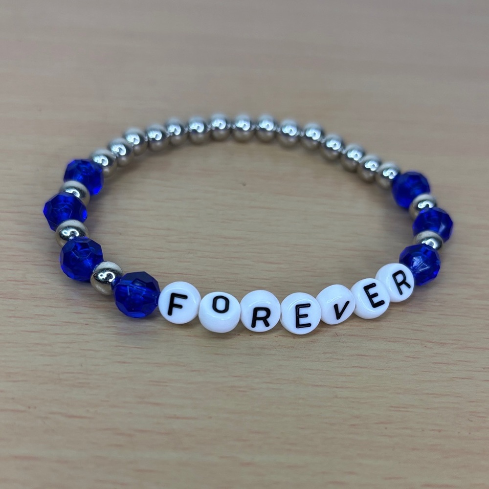 Blue and Silver Beaded elastic Bracelet